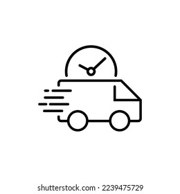 Fast shipping delivery truck. Line icon design. Vector illustration for apps and websites