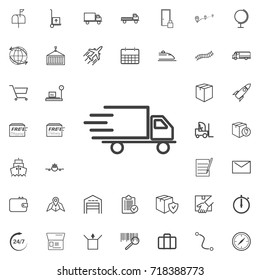 Fast shipping delivery truck line icon logistics transportation parcel shipping delivery icons set Flat isolated on the white background. Vector illustration.Trendy style for graphic design logo