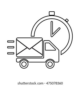 Fast Shipping Delivery Truck. Mail. Outline Flat Vector Stock Illustration.