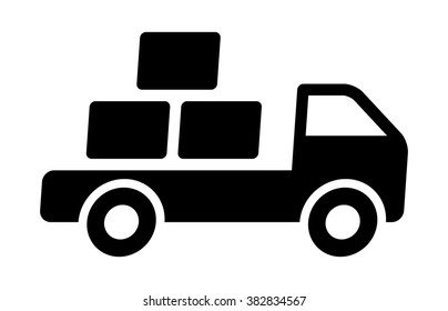 Fast shipping delivery truck with packages flat vector icon for apps and websites