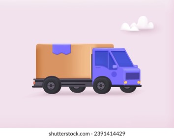 Fast shipping delivery truck. Delivery service transportation vector. 3D Vector Illustrations.
