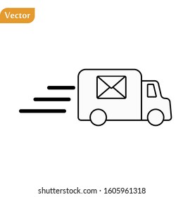 Fast shipping delivery truck. Set of Line icons. Vector illustration for apps and websites