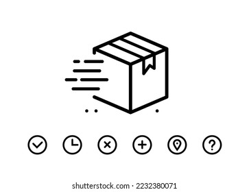 Fast shipping delivery truck. Set of Line icons. Vector illustration for apps and websites