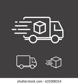 Fast shipping delivery truck. Set of Line icons. Vector illustration for apps and websites