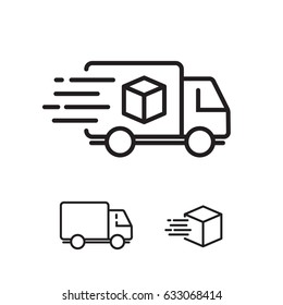 Fast shipping delivery truck. Set of Line icons. Vector illustration for apps and websites