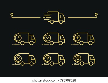 Fast shipping delivery truck. Set of Line icons. Vector illustration for apps and websites