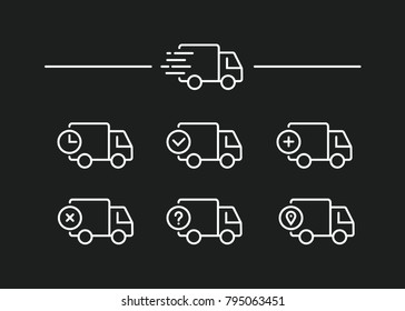 Fast shipping delivery truck. Set of Line icons. Vector illustration for apps and websites