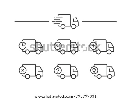 Fast shipping delivery truck. Set of Line icons. Vector illustration for apps and websites