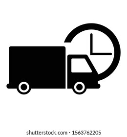 Fast shipping delivery truck with timer. Delivery icon. Timer icon. Flat vector illustration.