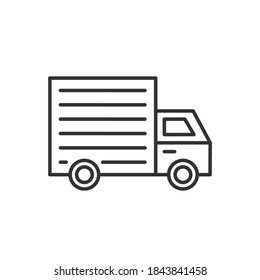 Fast shipping delivery truck. Vector black icon.