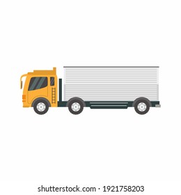 Fast shipping delivery truck vehicle icon isolated on white background. Logistic product transportation industry. Delivery service concept. Flat cartoon vector illustration