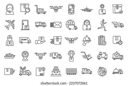 Fast shipping icons set outline vector. Business cargo. Courier ship