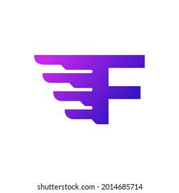 Fast Shipping Initial Letter F Delivery Logo. Purple Gradient Shape with Geometric Wings Combination.