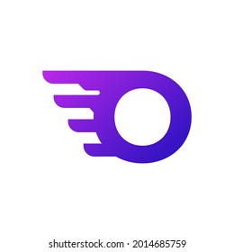 Fast Shipping Initial Letter O Delivery Logo. Purple Gradient Shape with Geometric Wings Combination.