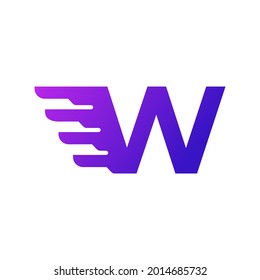 Fast Shipping Initial Letter W Delivery Logo. Purple Gradient Shape with Geometric Wings Combination.
