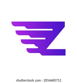 Fast Shipping Initial Letter Z Delivery Logo. Purple Gradient Shape with Geometric Wings Combination.