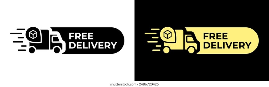 Fast shipping label. Fast delivery vector illustration. Fast transportation icon. Cargo truck emblem. Courier delivery postage stamp isolated.