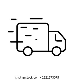 Fast shipping line icon. Logistics, truck, clock, time, watch, courier, deliver parcel, customer, purchase, buy, client, drive, car. Delivery concept. Vector black line icon on a white background