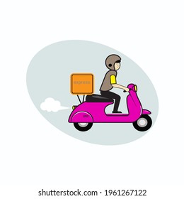 Fast shipping. A man on a transport carries a parcel	