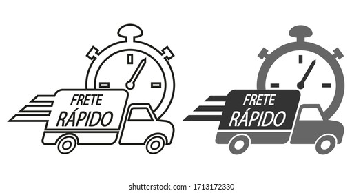 Fast shipping in Portuguese language. Delivery truck icon vector illustration.