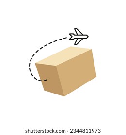 Fast shipping, quickly delivery. Box with airplane icon. Fast delivery vector illustration. Simple flat isolated symbol, sign for logo, mobile, app, emblem, design, web, dev, ui, ux. Vector EPS 10.