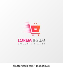 Fast shop logo icon template design with trolley. Vector illustration.