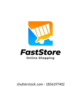 Fast shop shopping cart trolley online shop logo vector image