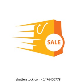 Fast shopping bag logo. flash sale illustration image vector.
