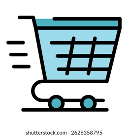 Fast shopping cart icon. Outline fast shopping cart vector icon color flat isolated