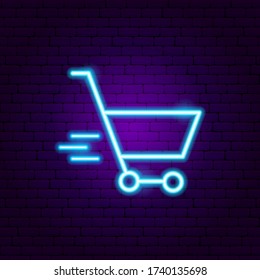 Fast Shopping Cart Neon Sign. Vector Illustration of Shop Promotion.
