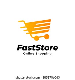 
Fast shopping concept logo design template. trolley icon design.