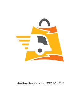 Fast Shopping Delivery, Truck With Shopping Bag Logo, Business Logo Template, Delivery Logo