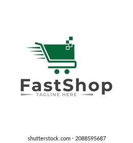 Schnelles Design des Shopping-Logos. Vektorgrafik.