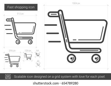 Fast shopping vector line icon isolated on white background. Fast shopping line icon for infographic, website or app. Scalable icon designed on a grid system.