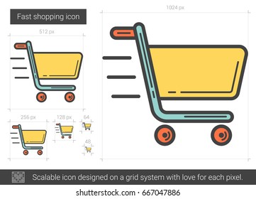 Icono de línea vectorial de compra rápida aislado en fondo blanco. Icono de línea de compra rápida para infografía, sitio web o aplicación. Icono escalable diseñado en un sistema de cuadrícula.