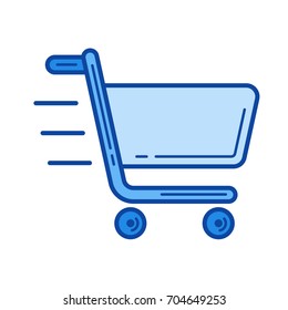 Fast shopping vector line icon isolated on white background. Fast shopping line icon for infographic, website or app. Blue icon designed on a grid system.