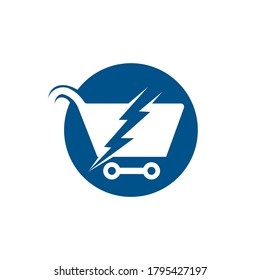 Fast Shopping vector logo design. Shopping cart with flash logo icon.