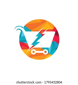 Fast Shopping vector logo design. Shopping cart with flash logo icon.