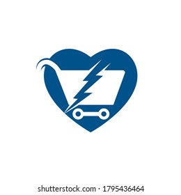 Fast Shopping vector logo design. Shopping cart with flash and heart logo icon.