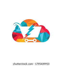 Fast Shopping vector logo design. Shopping cart with flash and cloud logo icon.