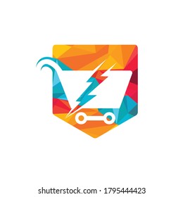 Fast Shopping vector logo design. Shopping cart with flash logo icon.