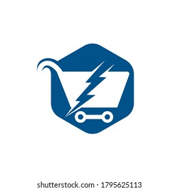 Schnelles Design des Vektorlogos. Warenkorb mit Flash-Logo-Symbol.