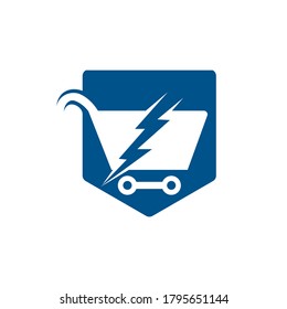 Fast Shopping vector logo design. Shopping cart with flash logo icon.