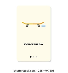 Fast skateboard with wheels flat icon. Vertical sign or vector illustration of skateboarding element. Extreme sports, activity, healthy lifestyle for web design and apps