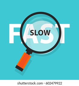 fast and slow concept business analysis magnifying glass symbol