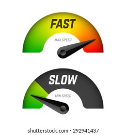 Fast And Slow Download Speedometers. Vector.