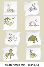  fast and slow funny animals vector cartoon set