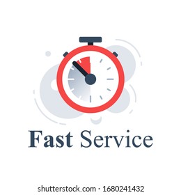 Fast or slow service, delivery delay concept, last minute stopwatch, limited time clock, deadline timer, last offer countdown, longer waiting period, vector icon