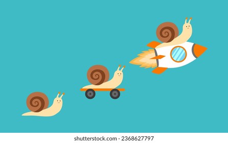 Fast and slow snails. Business competitors and challenge concept.