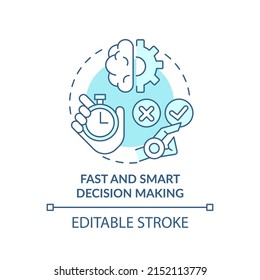 Fast and smart decision making turquoise concept icon. Artificial intelligence abstract idea thin line illustration. Isolated outline drawing. Editable stroke. Arial, Myriad Pro-Bold fonts used
